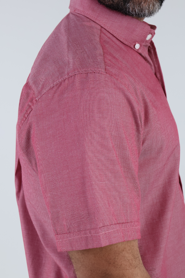 Camisa de Vestir Hombre Rojo Jaspe Manga Corta Tela Con Textura